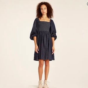 NWT J. Crew Smocked puff-sleeve dress in chambray